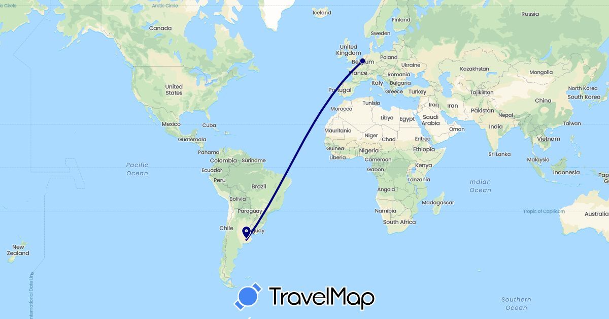 TravelMap itinerary: driving in Argentina, Belgium (Europe, South America)